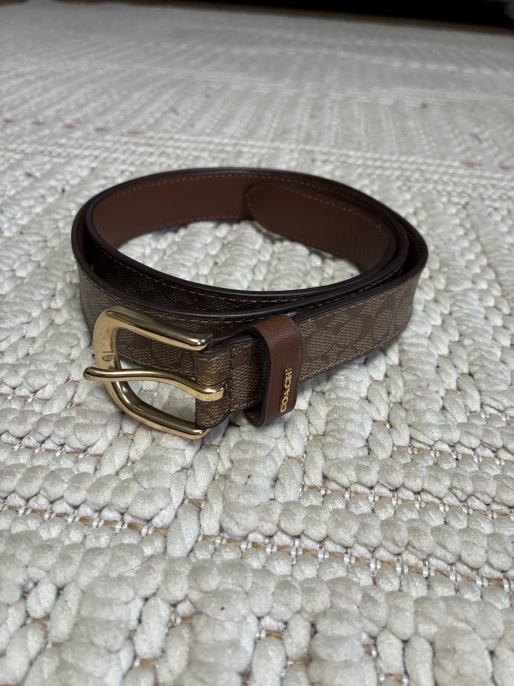 Authentic Coach Brown Signature Canvas Belt with Gold Buckle